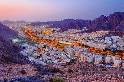 High angle view of buildings in city