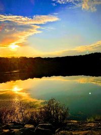 Scenic view of lake against sky during sunset