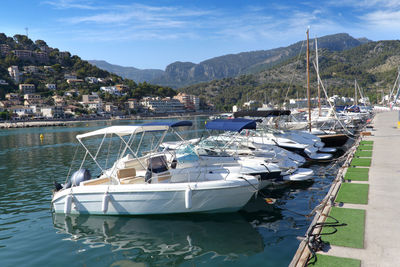 Boats moored in harbor