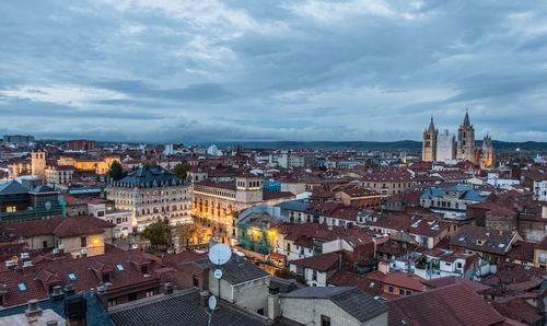 High angle view of buildings in city