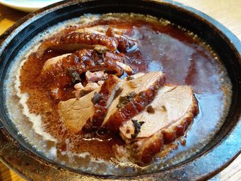 High angle view of noodles in bowl