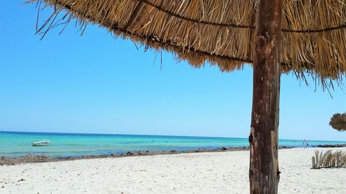 Scenic view of beach against clear sky