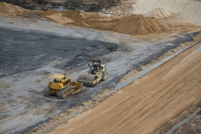 High angle view of construction vehicles at site