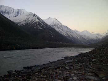 Scenic view of snowcapped mountains against sky