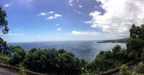 Scenic view of sea against cloudy sky