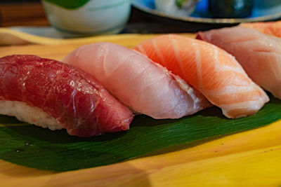 Close-up of sushi in plate on table