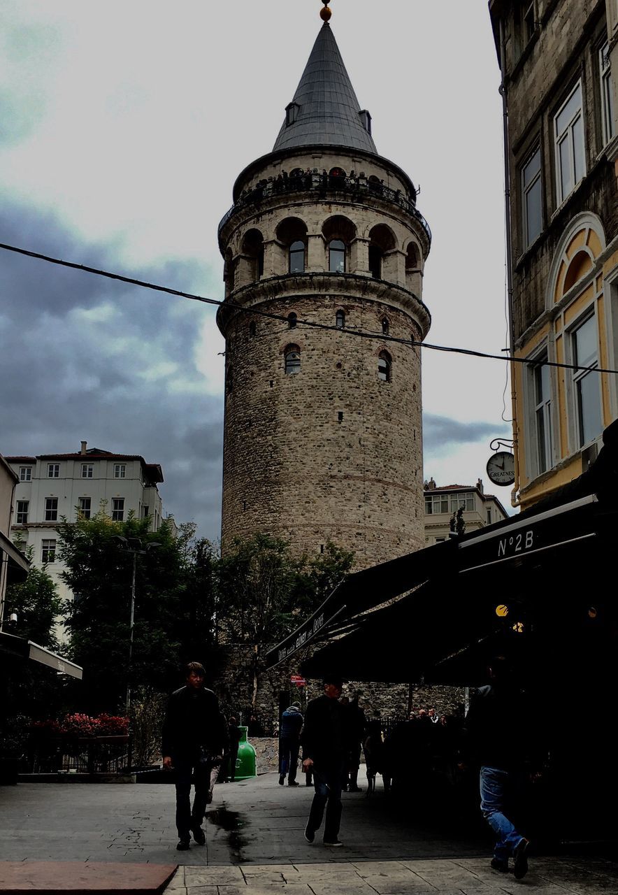 architecture, built structure, sky, building exterior, tower, cloud - sky, history, outdoors, travel destinations, day, large group of people, clock tower, clock, people