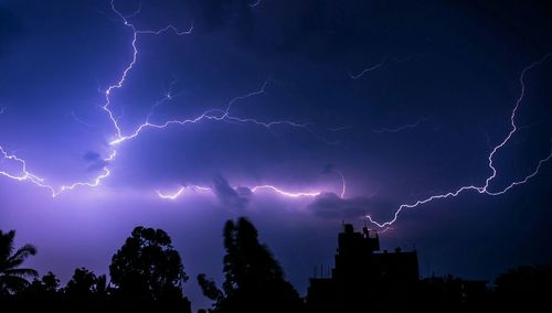 Lightning in sky at night