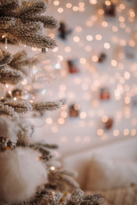 Close-up of illuminated christmas tree