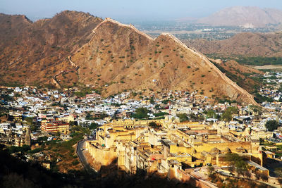 Aerial view of jaigarh fort and mountains