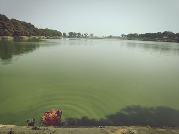 Scenic view of lake against clear sky