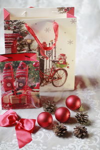 Close-up of christmas decoration in box