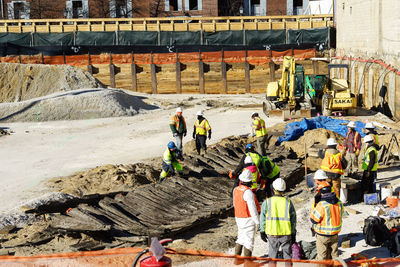 View of construction workers