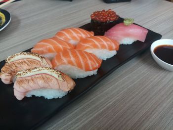 Close-up of sushi served on table