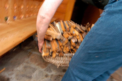 High angle view of man working on wood