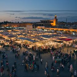 High angle view of people at market