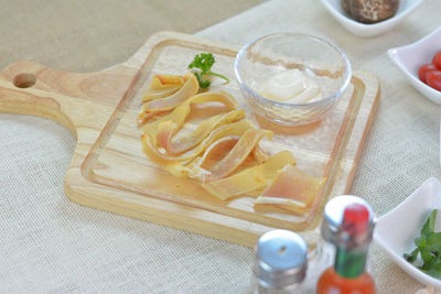 High angle view of food on table