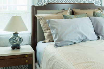 Pillows on bed in bedroom