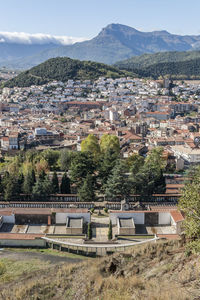 High angle view of townscape against sky
