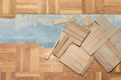 High angle view of wooden floor