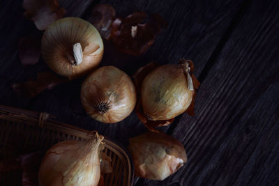 High angle view of mushrooms on table