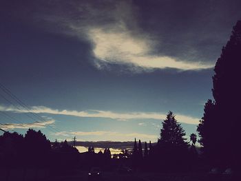 Low angle view of silhouette trees against dramatic sky