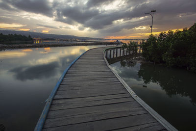 Bridge over lake against sky