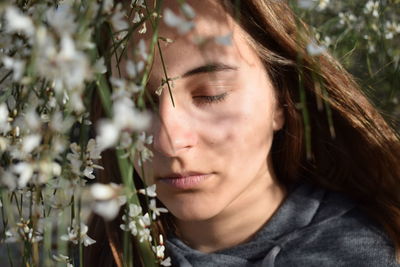 Close-up portrait of a beautiful young woman