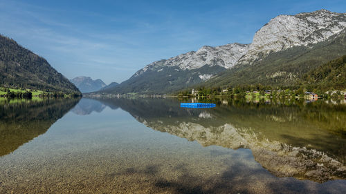 Scenic view of lake with mountains in background