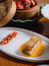 High angle view of food on table