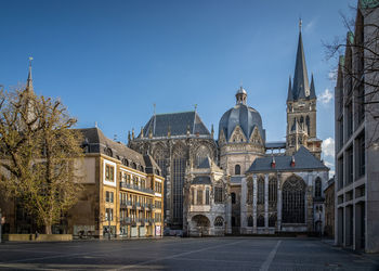 Cathetral in city against clear sky