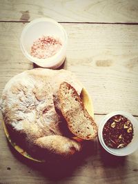 High angle view of breakfast on table