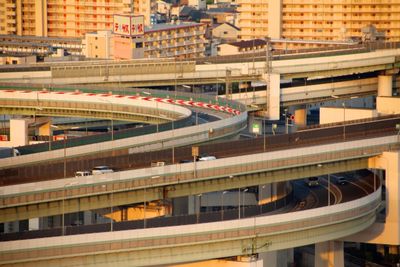 High angle view of train in city