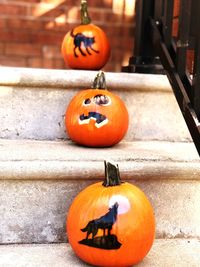 Pumpkins arranged on steps during halloween