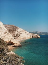 Scenic view of sea against clear blue sky