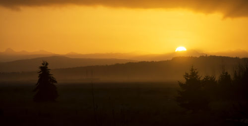 Scenic view of silhouette mountains against sky at sunset