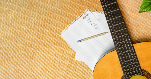 High angle view of guitar