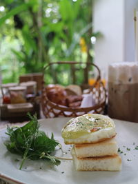 Close-up of breakfast served on tables