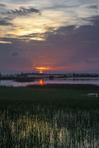 Scenic view of sunset over lake