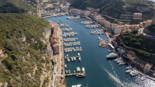 High angle view of buildings in city