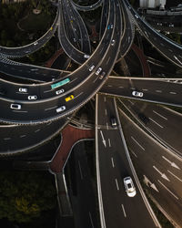 High angle view of highway in city at night