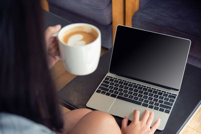 Low angle view of coffee cup on table