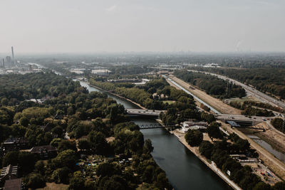 High angle view of bridge over river in city