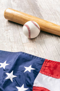 Close-up of american flag on table