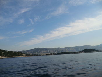 Scenic view of sea against cloudy sky