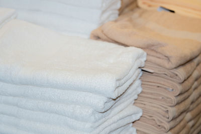 Close-up of stack of bed