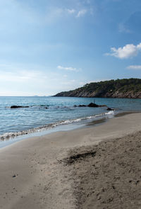 Scenic view of beach against sky