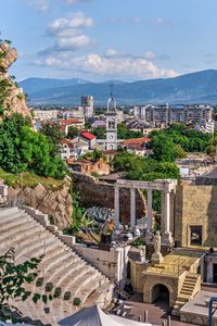 High angle view of buildings in plovdiv city