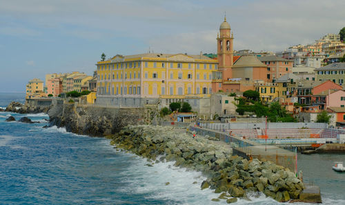 Coast of nervi on ligurian sea in genoa, liguria, italy.