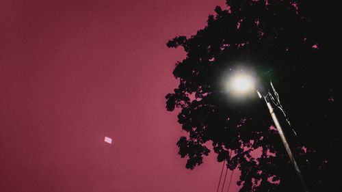 Low angle view of silhouette trees against sky at night